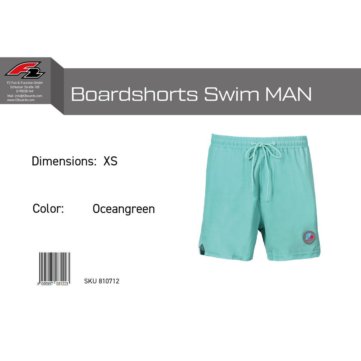 F2 Retro Boardshorts Swim Oceangreen Swim Shorts Turquoise - Size selectable