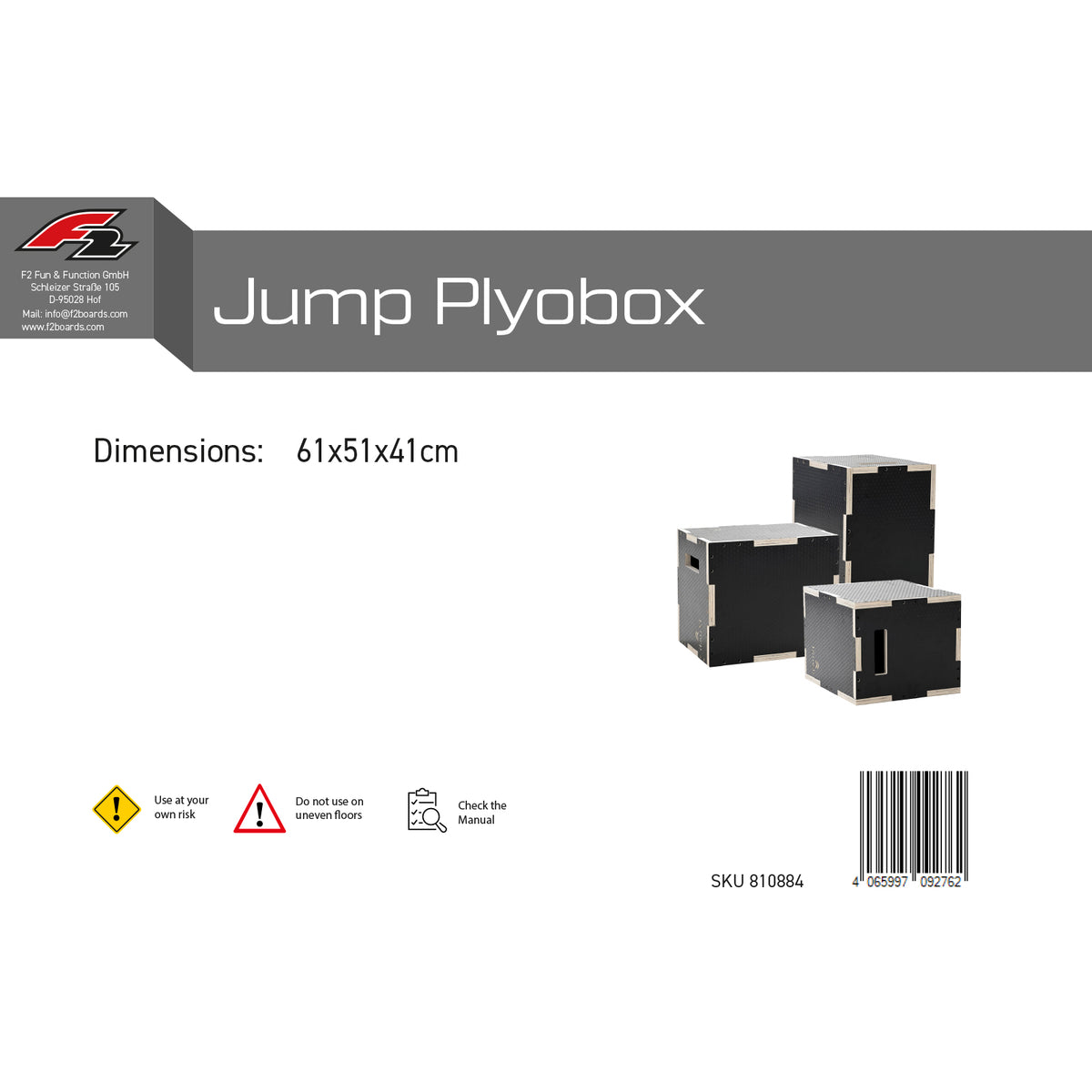 F2 Balance Board Jump Plyobox 61x51x41cm Black