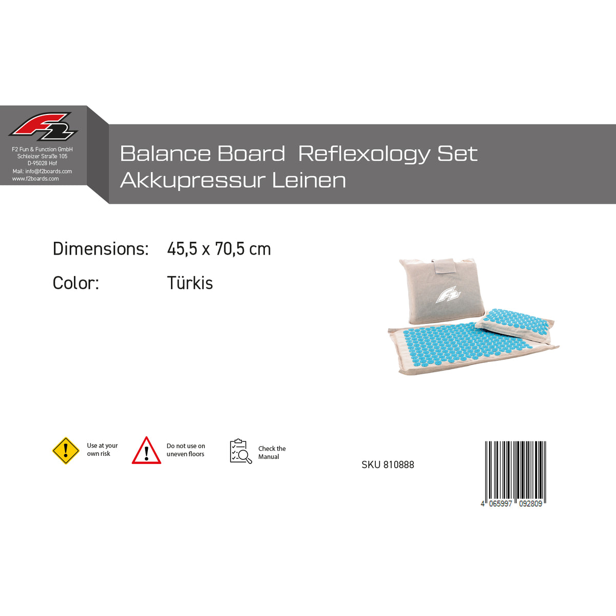 F2 Balance Board Reflexology Set Acupressure Linen 45.5x70.5cm Turquoise
