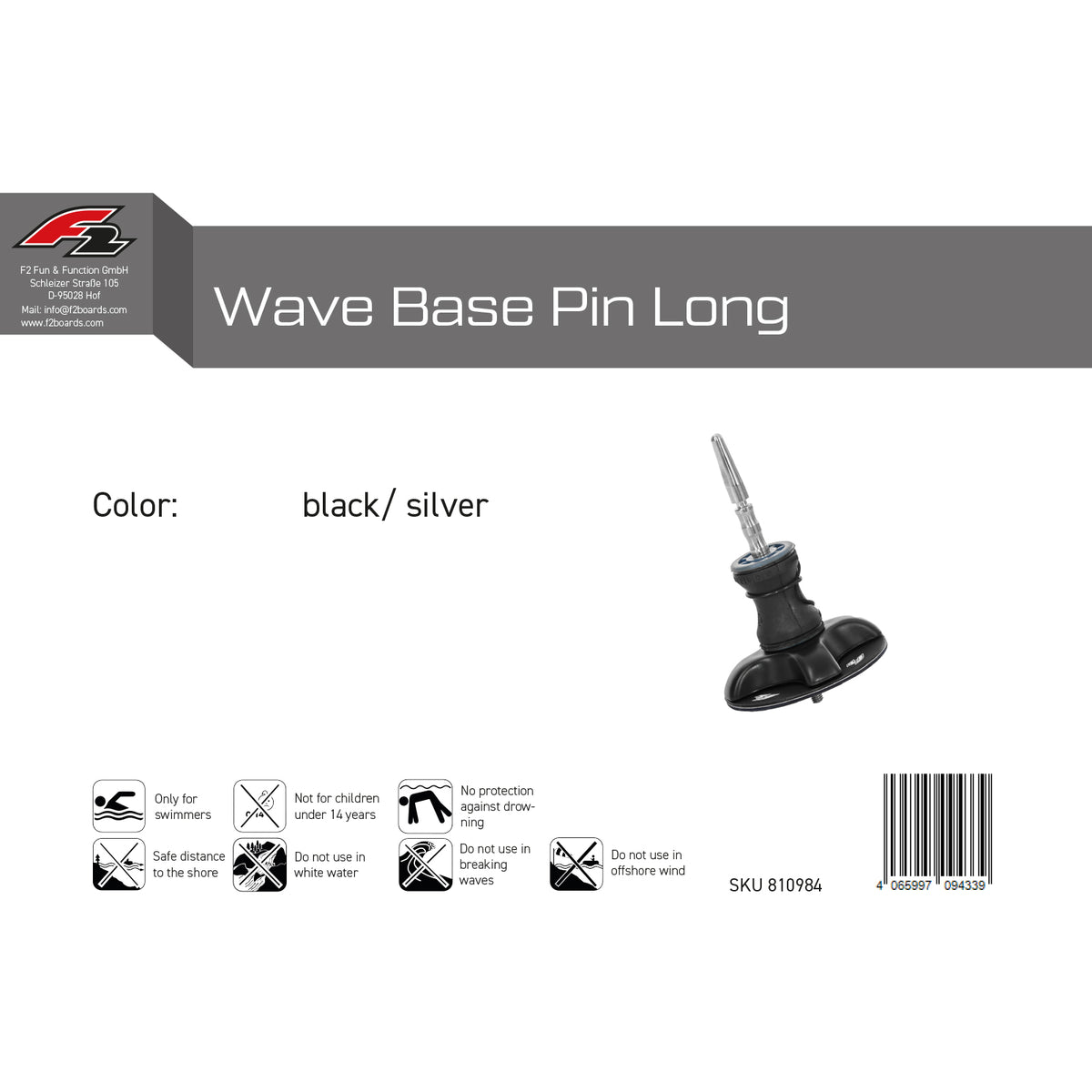 F2 Windsurf Wave Base Pin (lang) Mastfuß One Size Schwarz