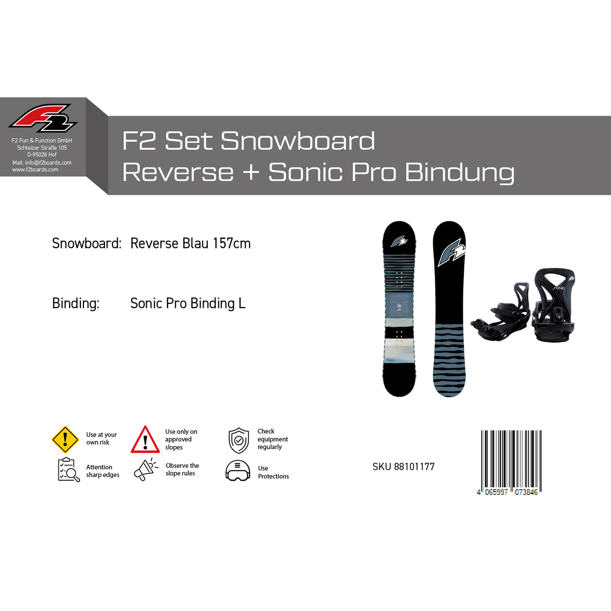 F2 Set Snowboard Reverse Blau 151cm + Sonic Pro Bindung M