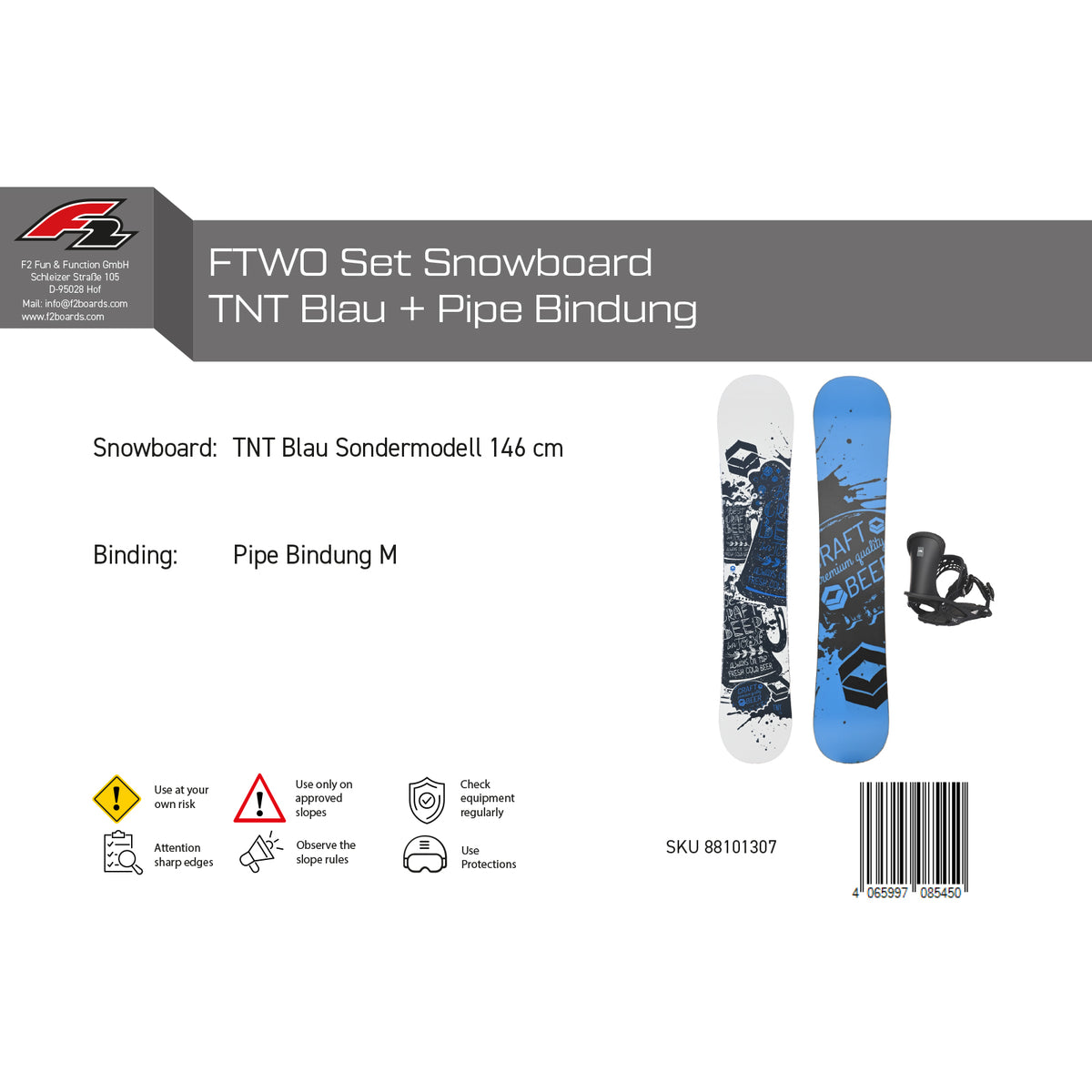 FTWO Set Snowboard TNT Blue 146cm with Pipe Binding M Sale