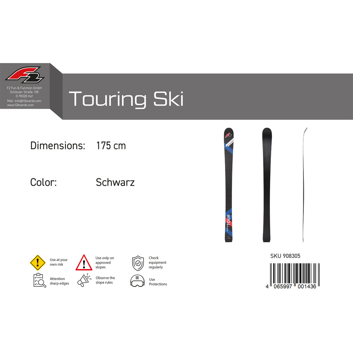 F2 Ski Touring Skis 154-175cm selectable size black