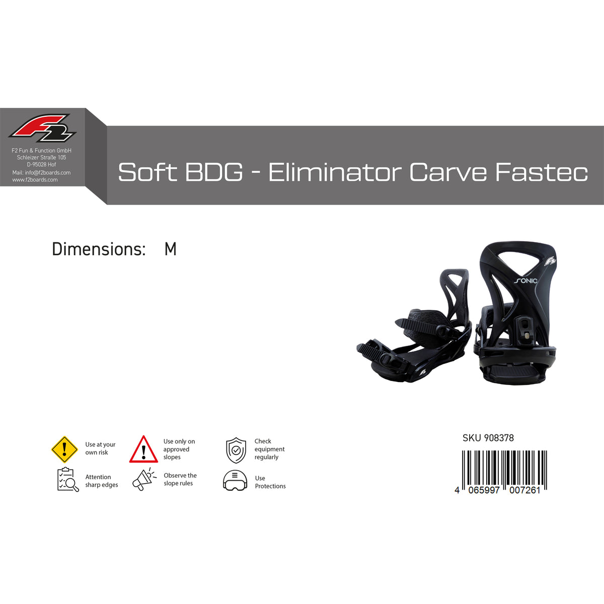 F2 Snowboard Soft Binding - Eliminator Carve Fastec Silver size selectable