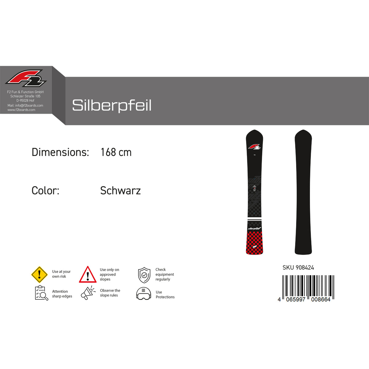 F2 Snowboard Silberpfeil Race size selectable Black 2023/24