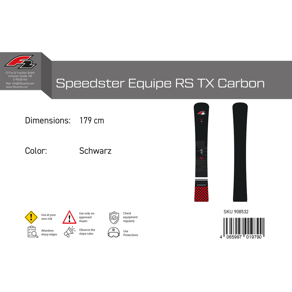 F2 Snowboard Speedster Equipe RS TX Carbon Race Size selectable Black 2023/24