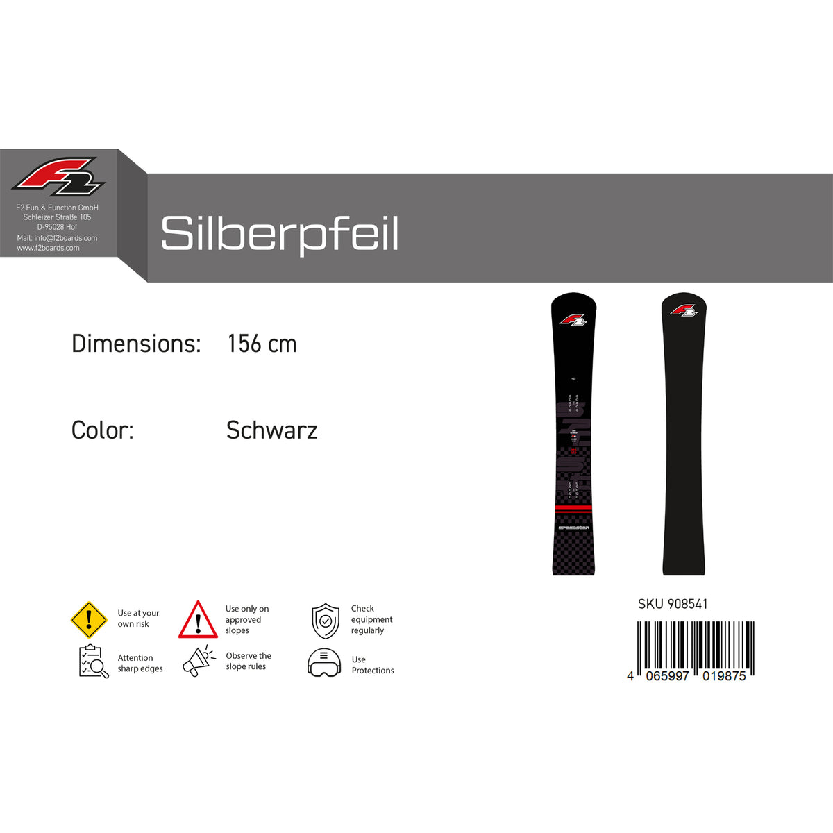 F2 Snowboard Silberpfeil Race size selectable Black 2023/24