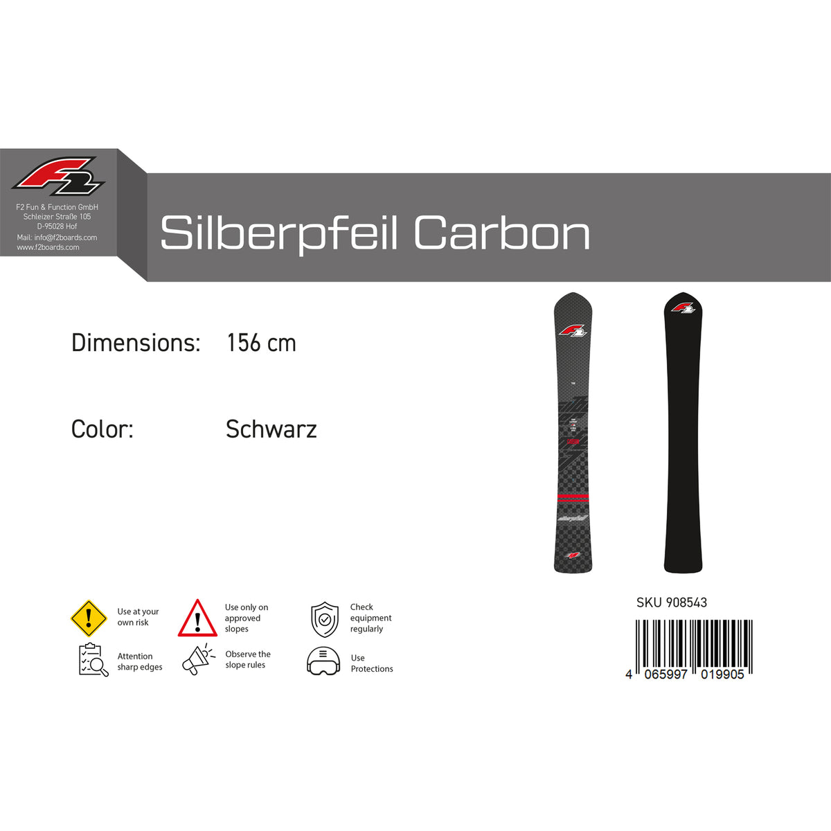 F2 Silberpfeil Carbon Race Snowboard, size selectable, black, 2023/24