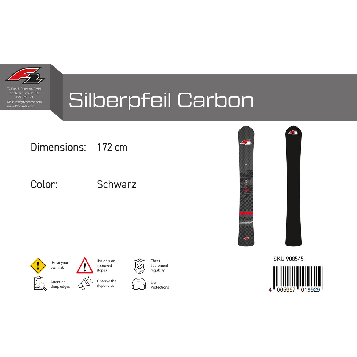 F2 Silberpfeil Carbon Race Snowboard, size selectable, black, 2023/24