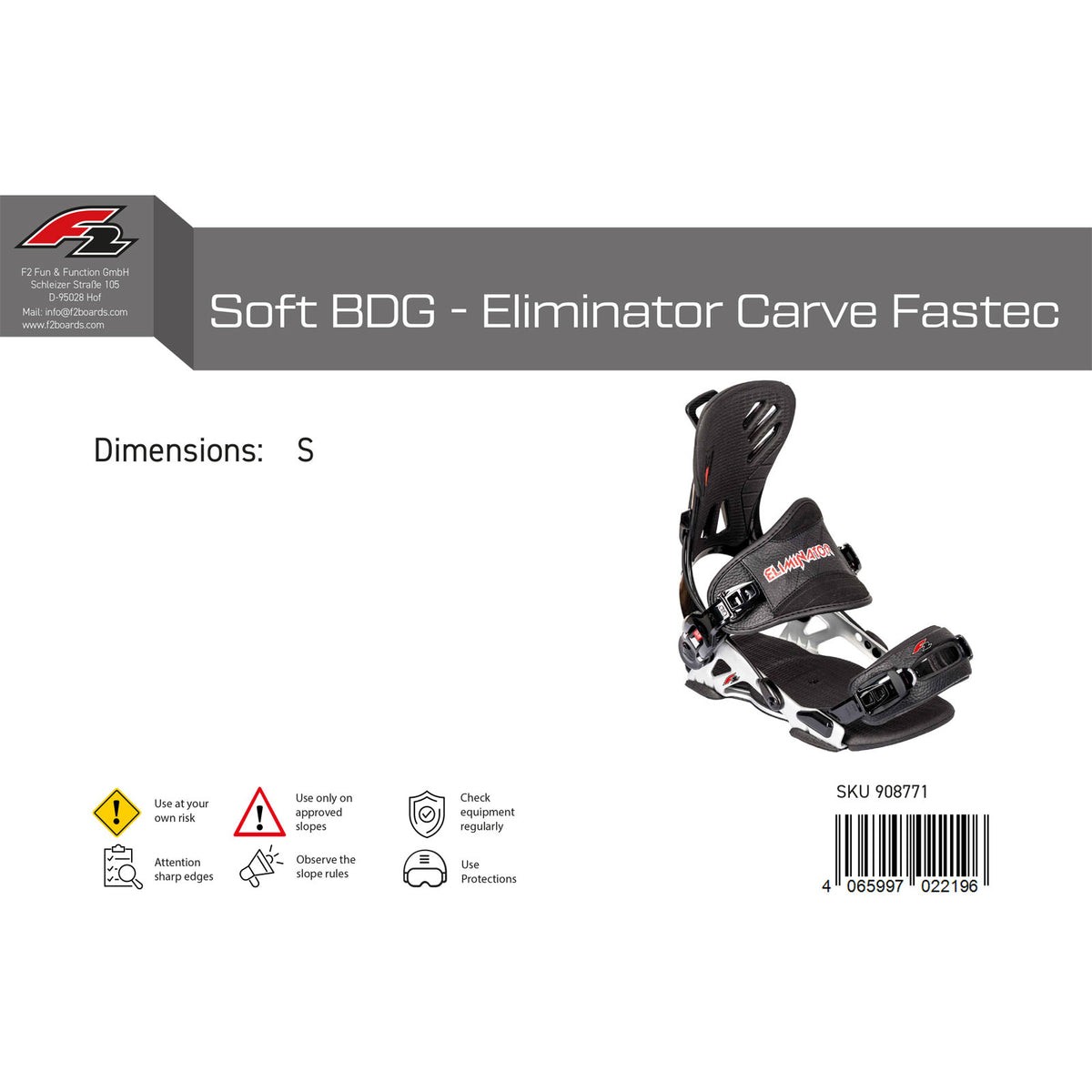 F2 Snowboard Soft Binding - Eliminator Carve Fastec Silver size selectable