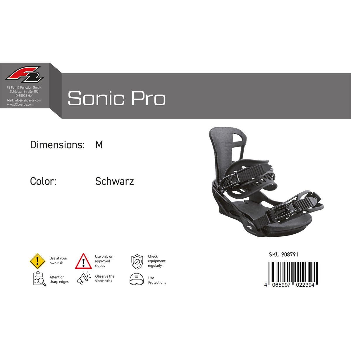 F2 Women's Snowboard Soft Binding Sonic Pro M Black
