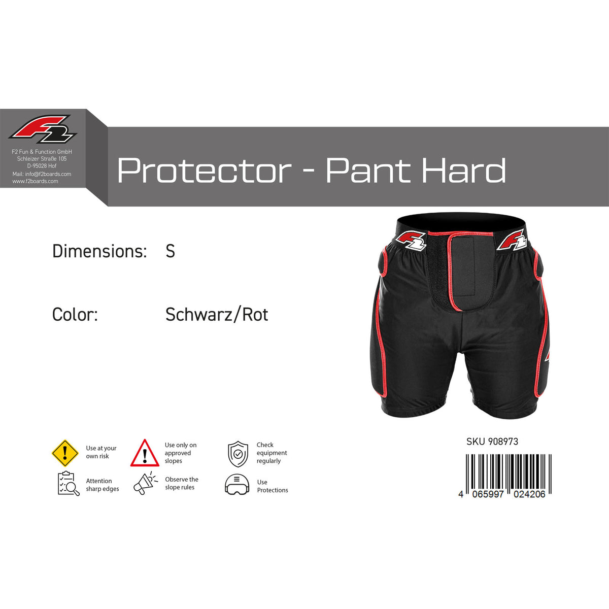 F2 Snowboard Hose Protector - Pant Hard S-XL Größe wählbar Schwarz/Rot