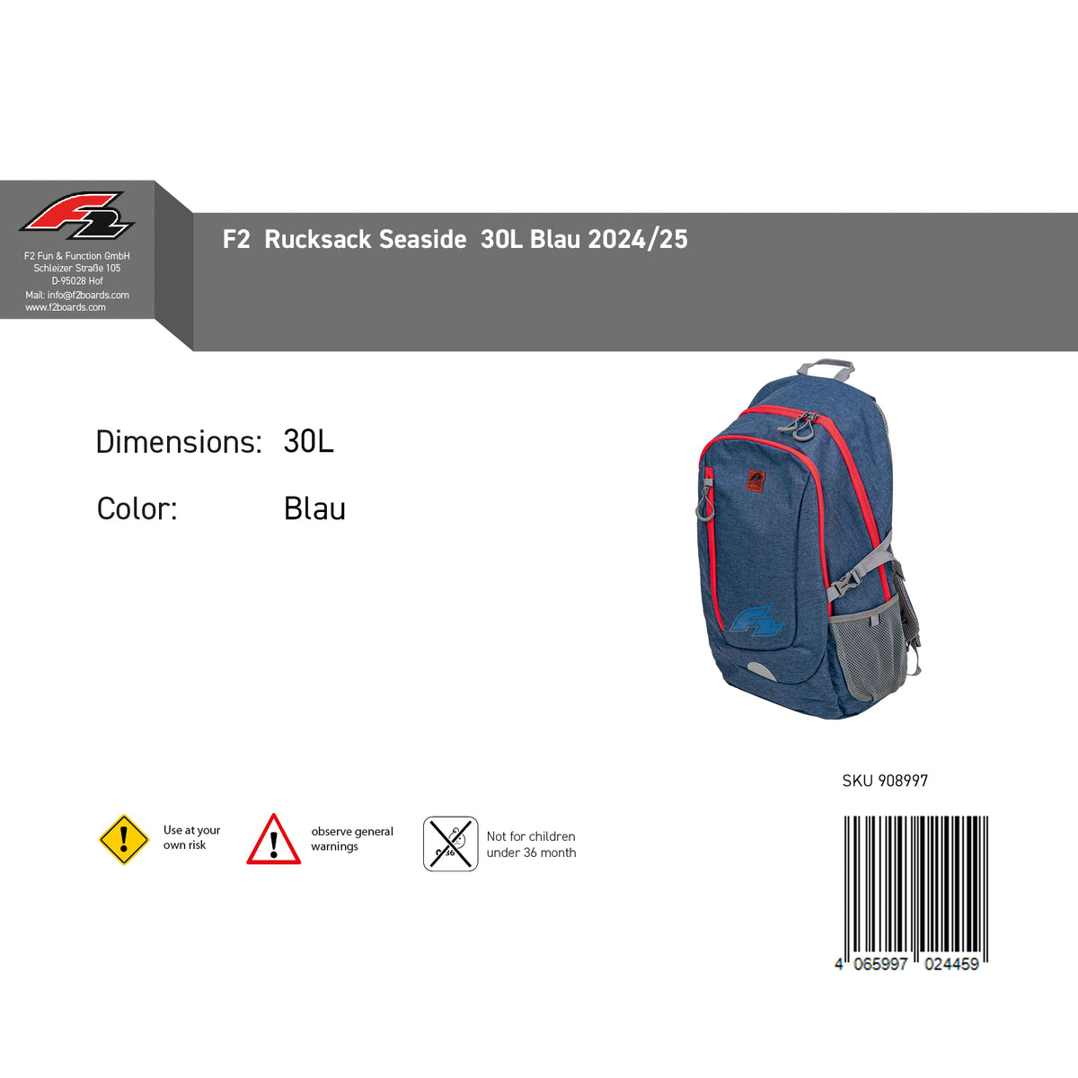 F2 Backpack Seaside 30L Blue