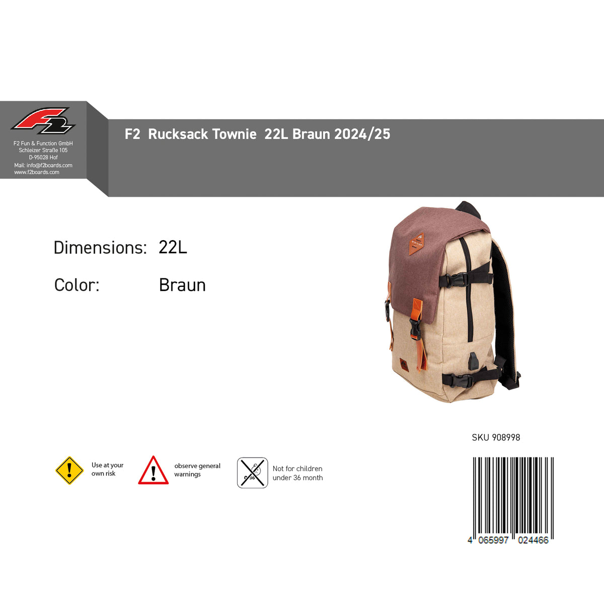 F2 Rucksack Townie 22L Farbe wählbar