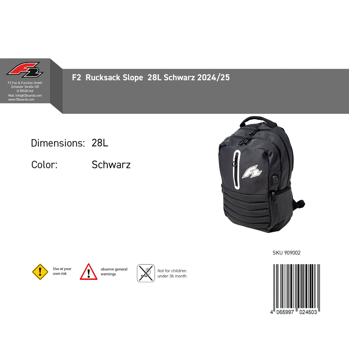 F2 Rucksack Slope 28L Schwarz