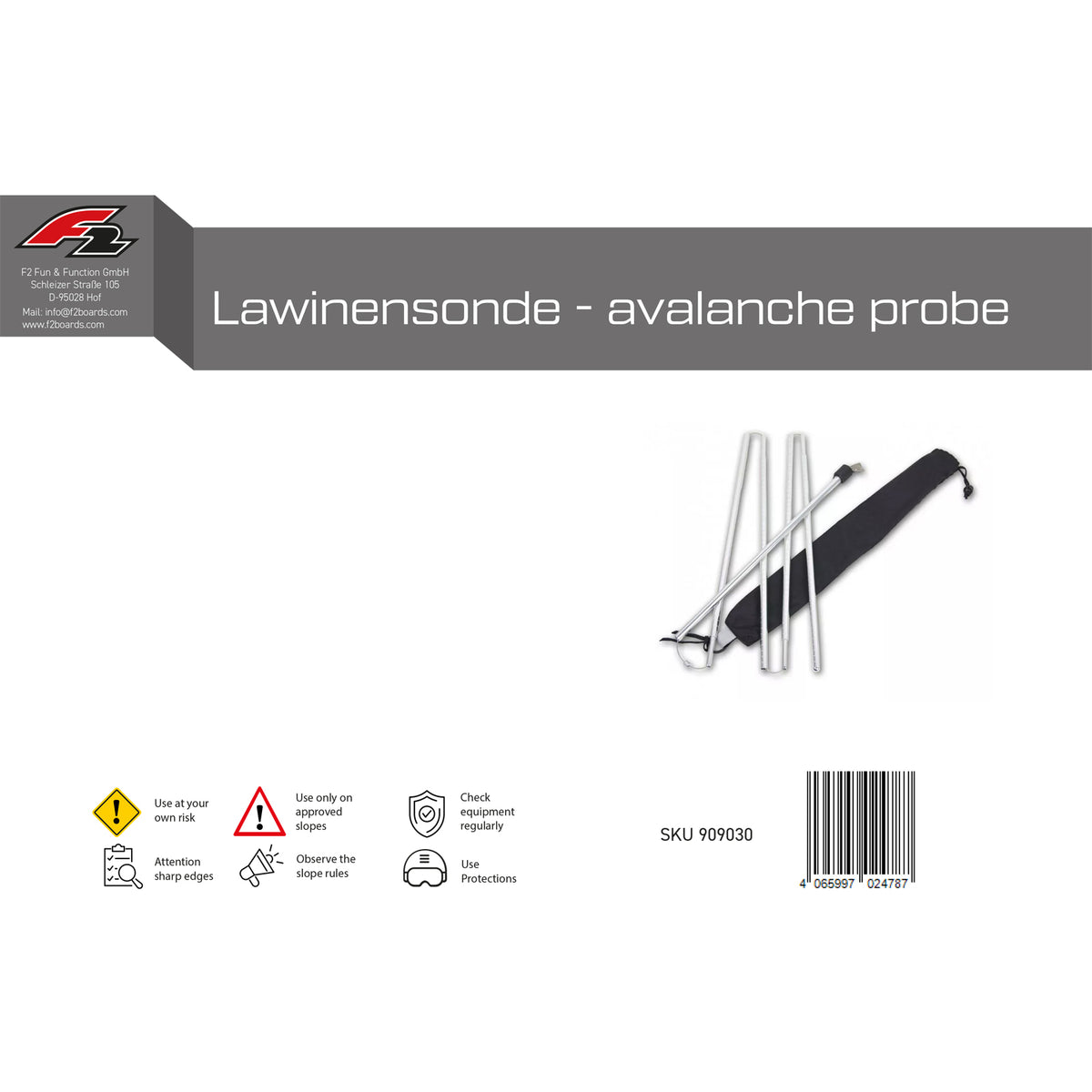 F2 Snowboard Tool Lawinensonde 300cm Aluminium inkl Tasche