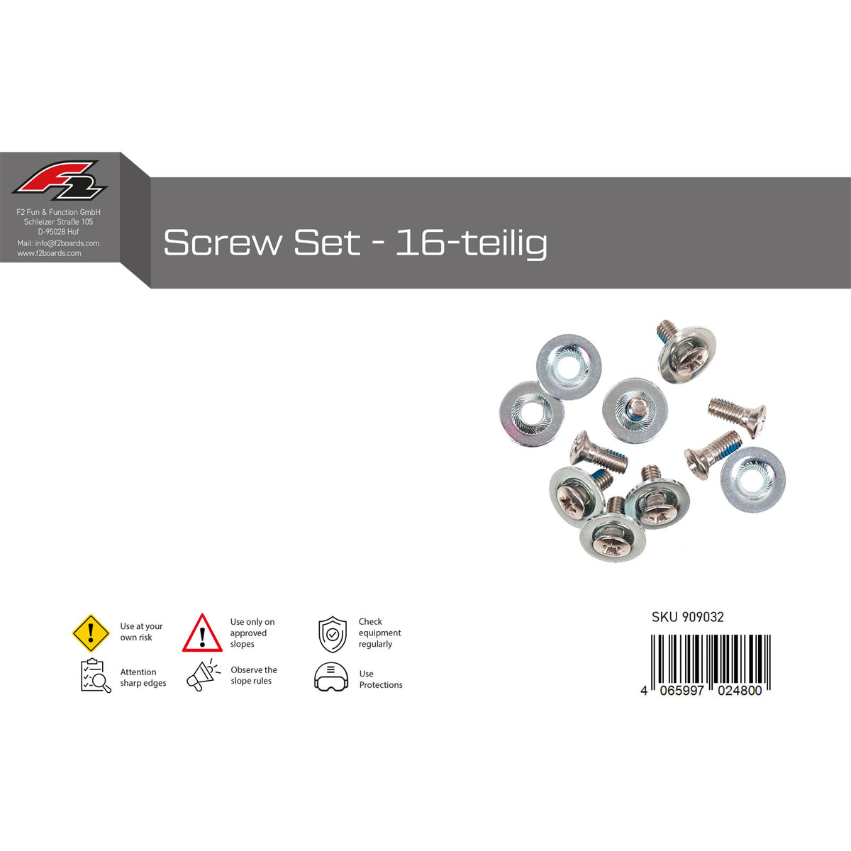 F2 Snowboard Accessory Screw Set - 16-piece screw set