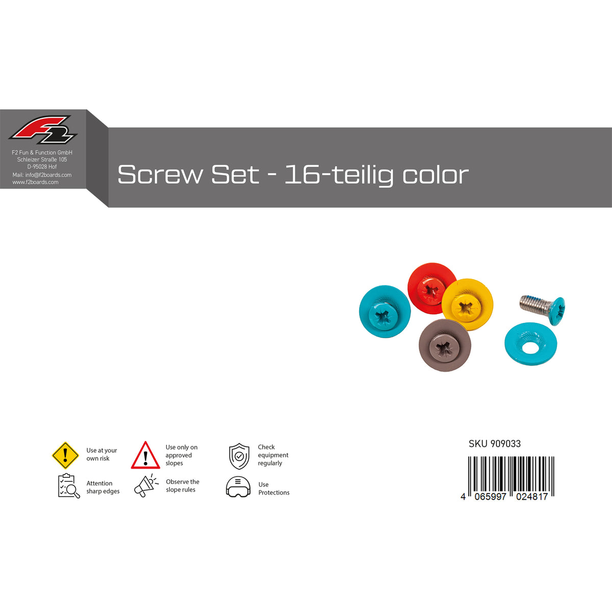 F2 Snowboard Accessory Screw Set - 16-piece Screw Set Colorful