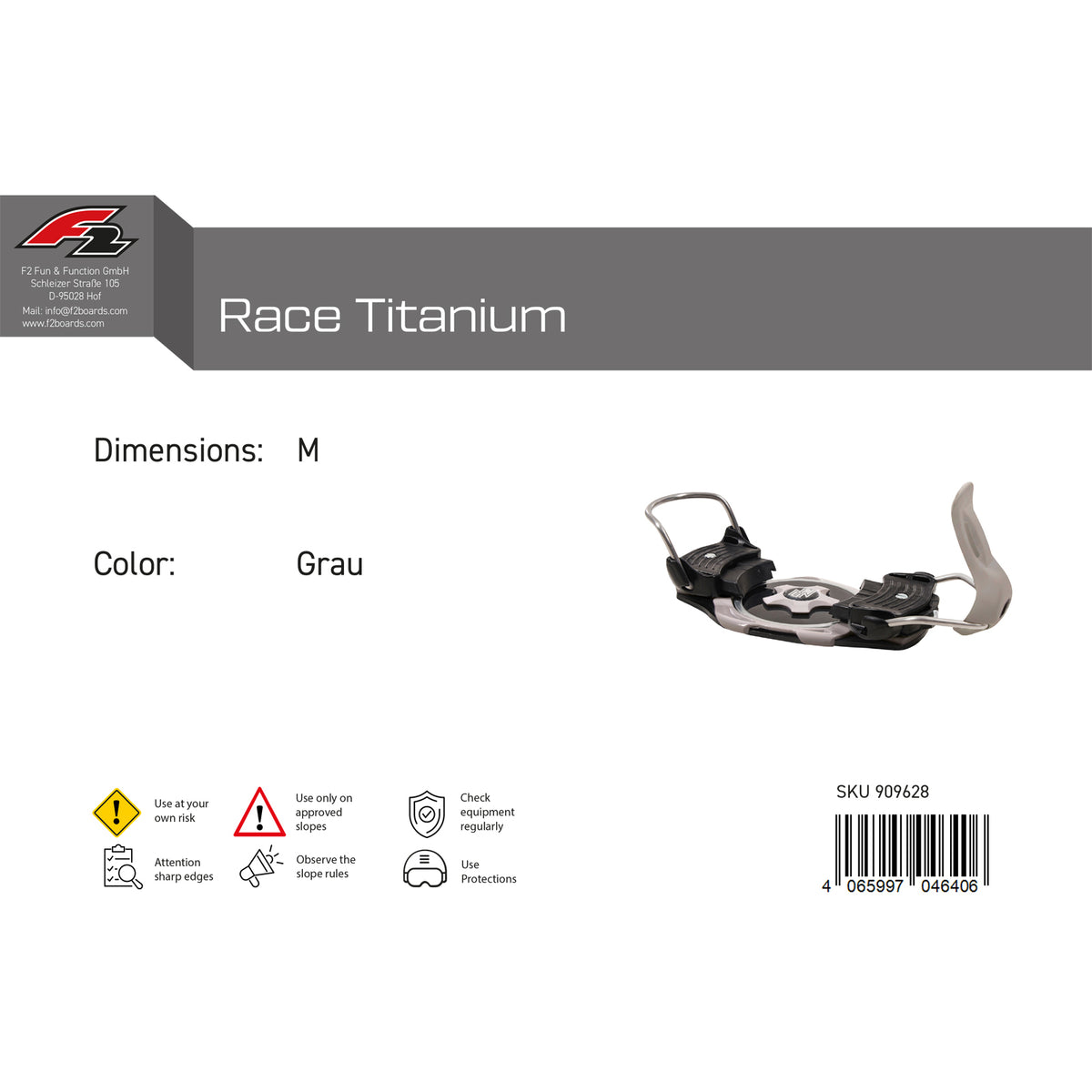 F2 Snowboard Plate Binding Race Titanium color/size selectable