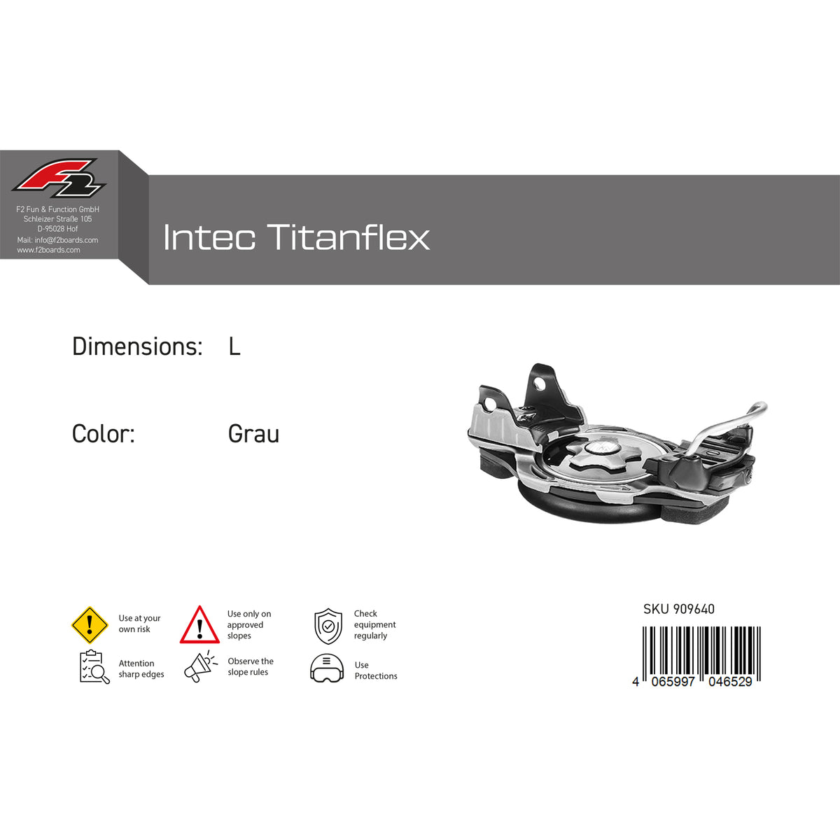 F2 Snowboard Plate Binding Intec Titanflex, color/size selectable