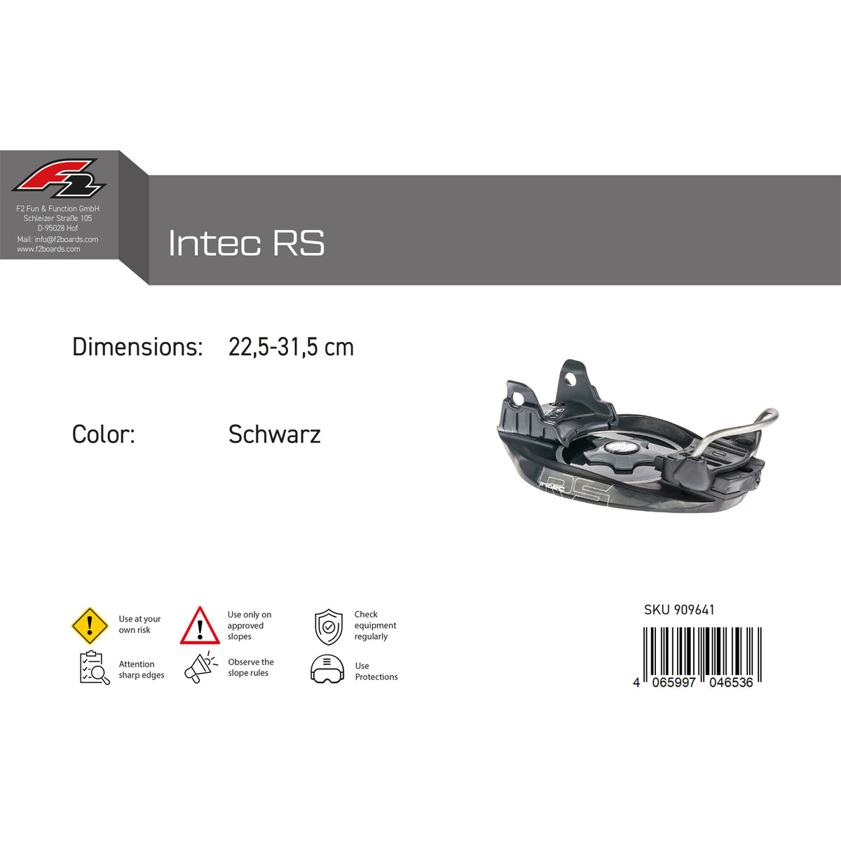 F2 Snowboard Plate Bindung Intec RS 22,5-31,5 cm Schwarz