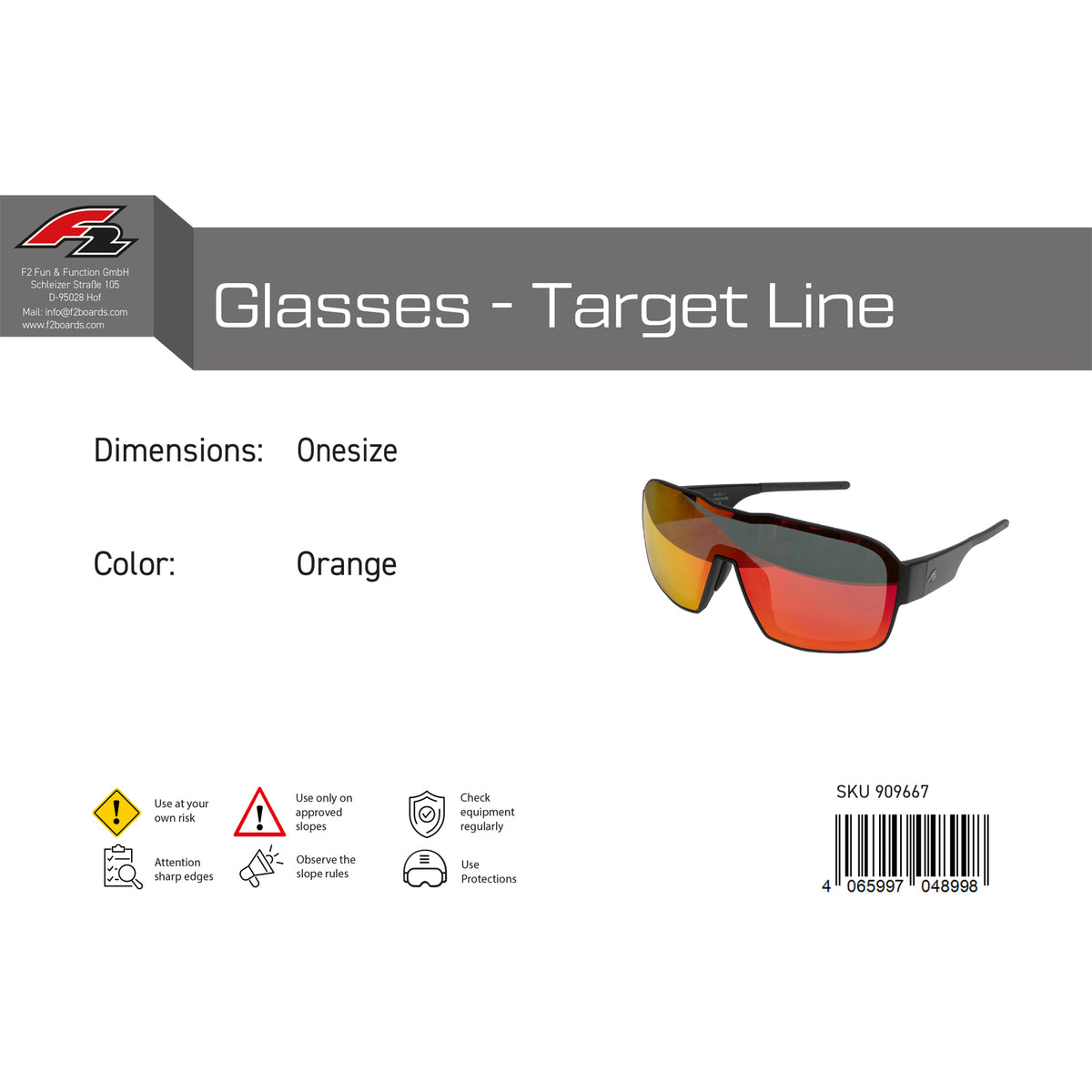 F2 Snowboard Brille Glasses - Target Line Onesize Farbe wählbar