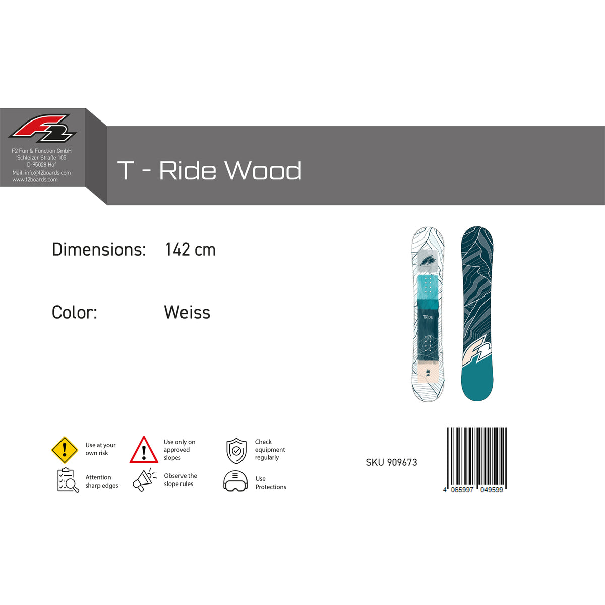 F2 Snowboard T-Ride Wood Freeride/Freestyle Size selectable White 2025