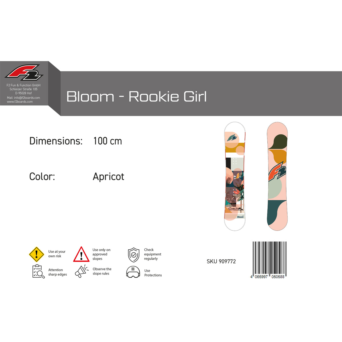 F2 Junior Snowboard Bloom - Rookie Girl Freeride Größe wählbar Apricot 2025
