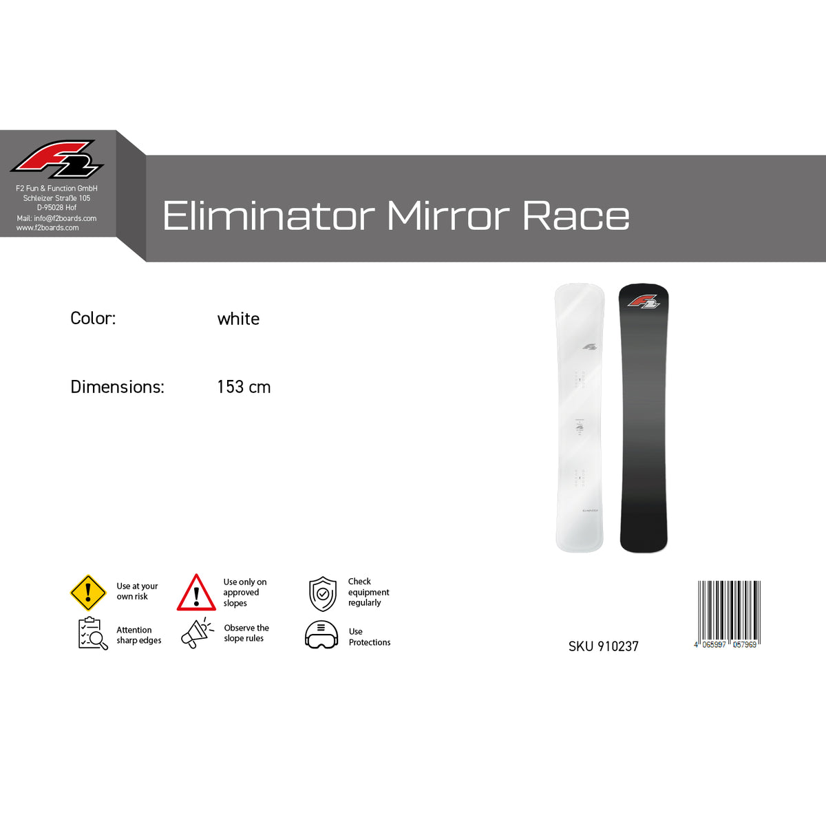 F2 Snowboard Eliminator Mirror Race Weiss - Größe wählbar