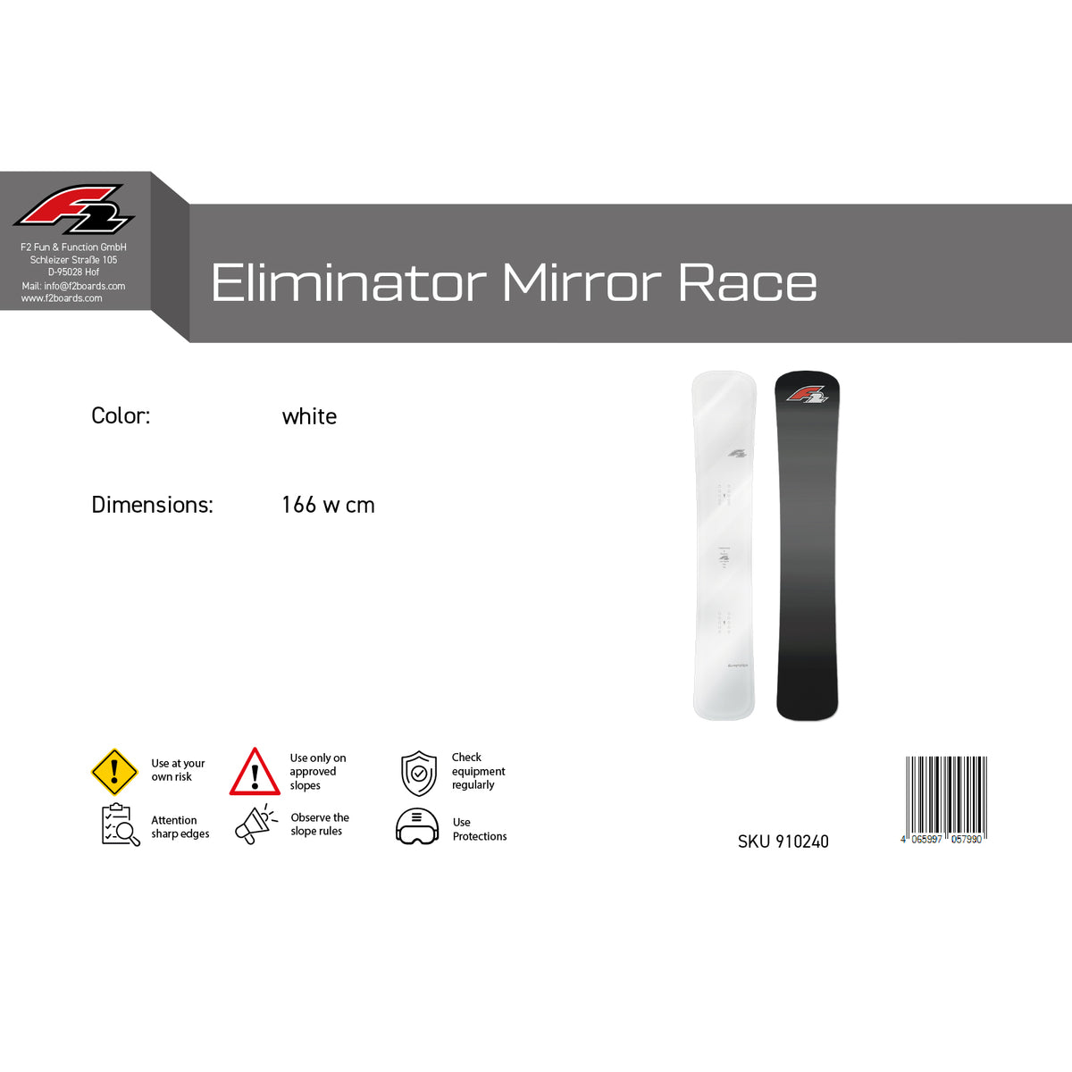 F2 Snowboard Eliminator Mirror Race Weiss - Größe wählbar