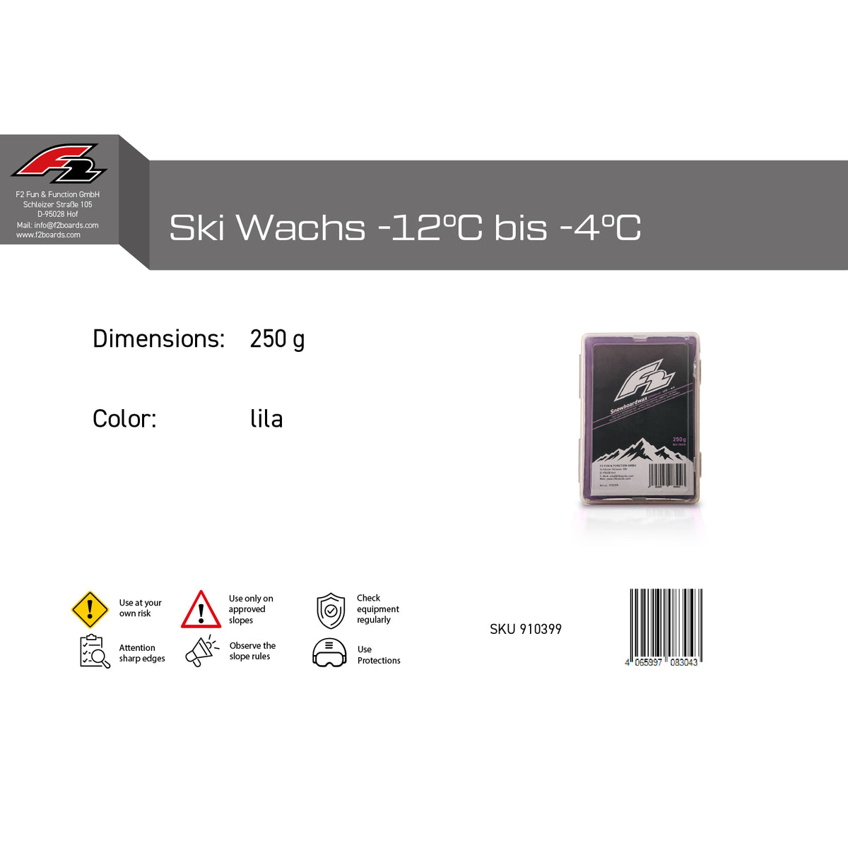 F2 Snowboard Accessories Snowboard Ski Wax 250g – Wax type selectable
