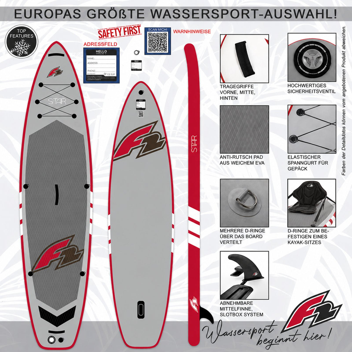 F2 SUP Stand Up Paddle Board ohne Zubehör Star Grau 320cm 10,5