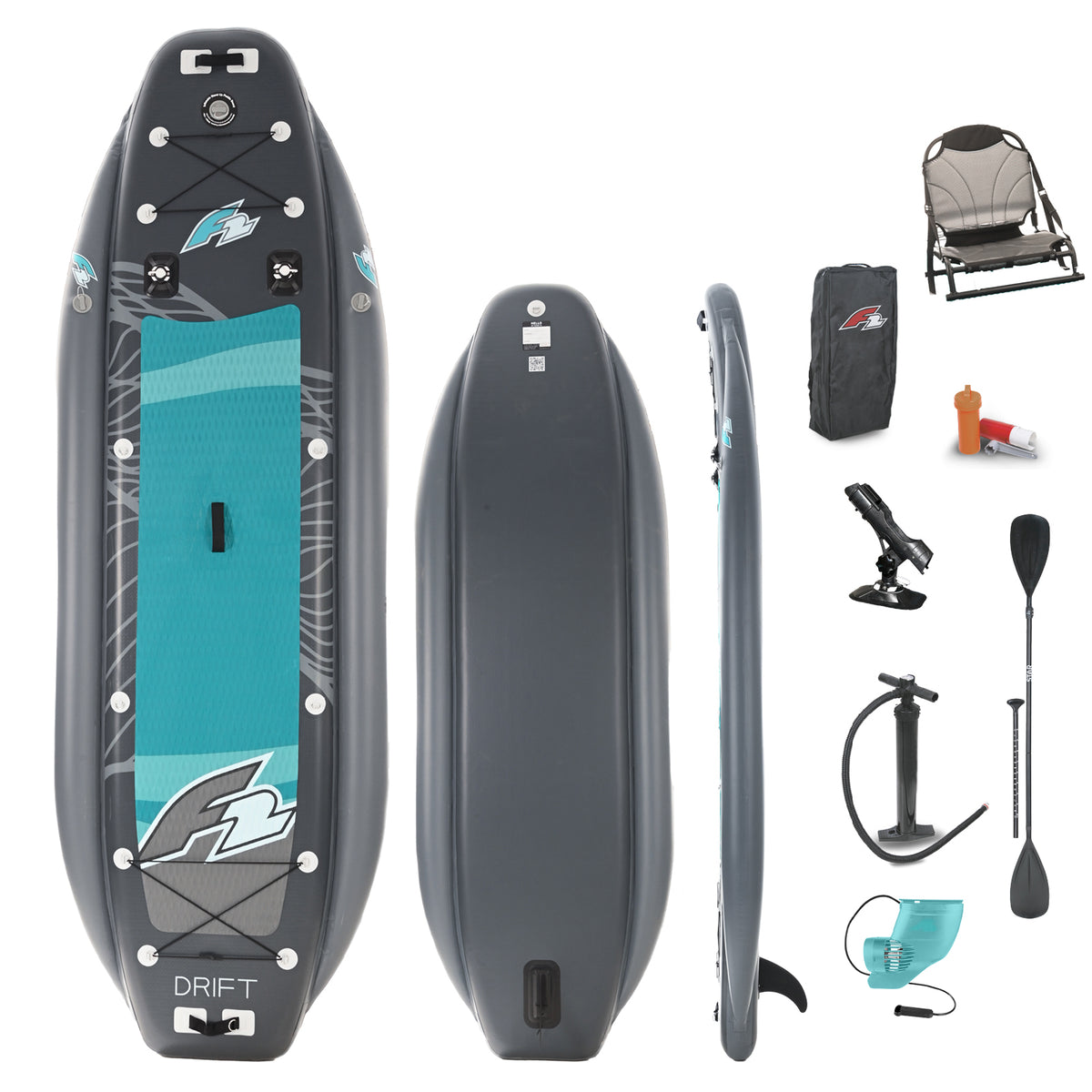 F2 Drift Inflatable Kayak Set 335cm Green incl. Electric Fin