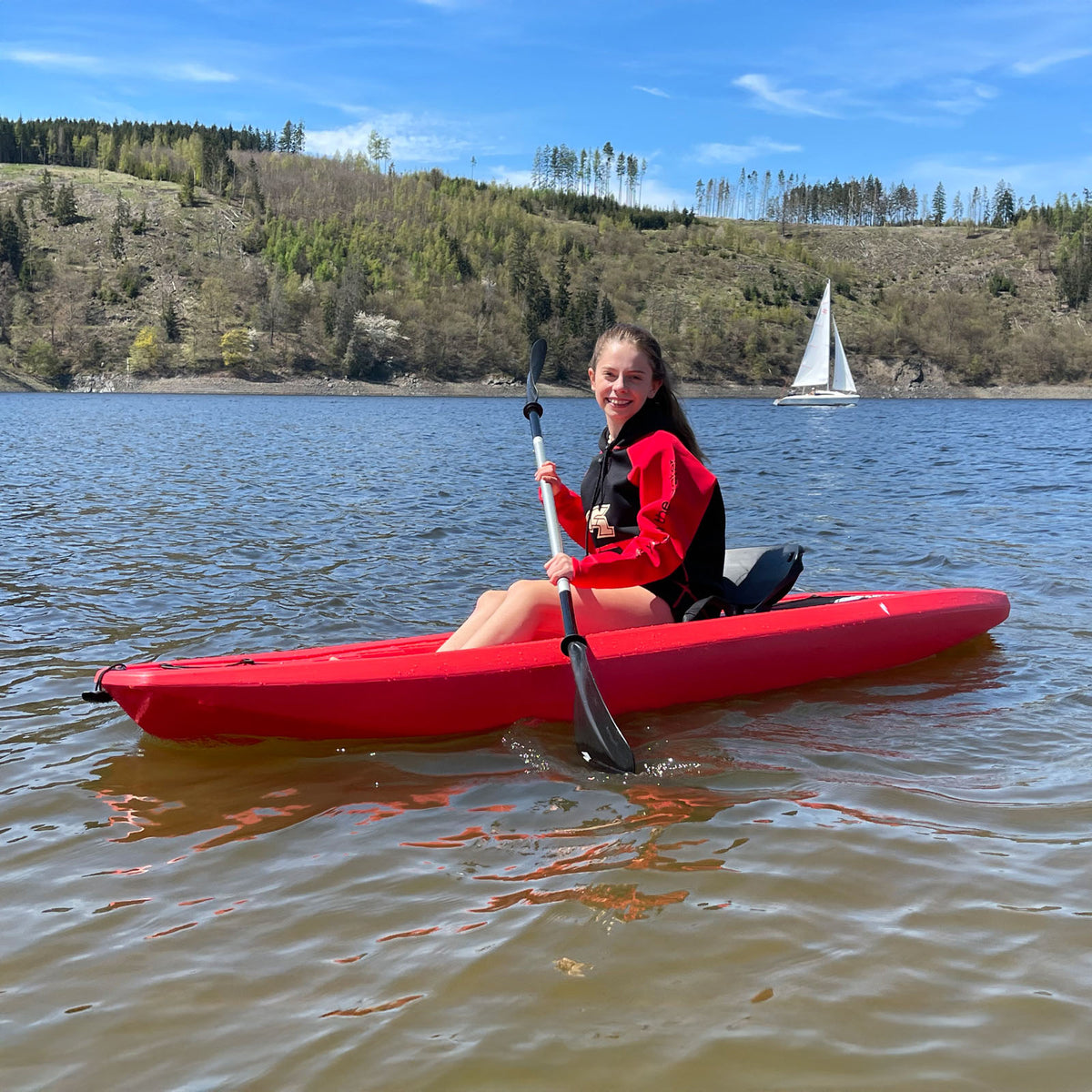 F2 Brand Axxis Kayak - 1-Seater Fishing Kayak with Paddle Red
