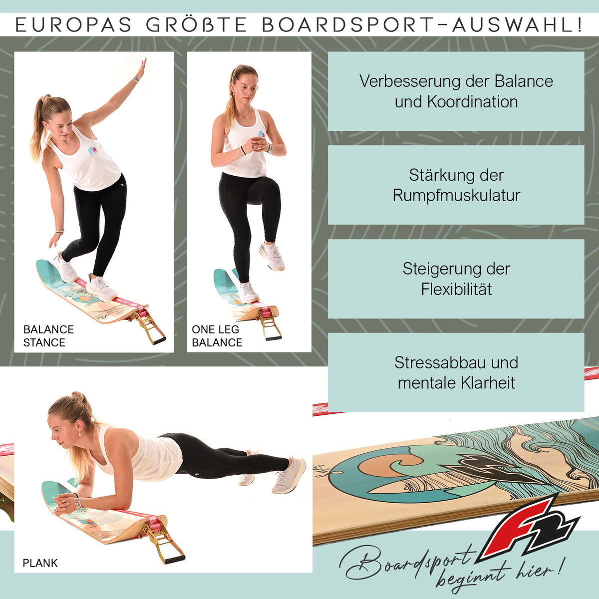 F2 Balance Board Surfline Board Slackline Training 105x27,5cm Farbe wählbar