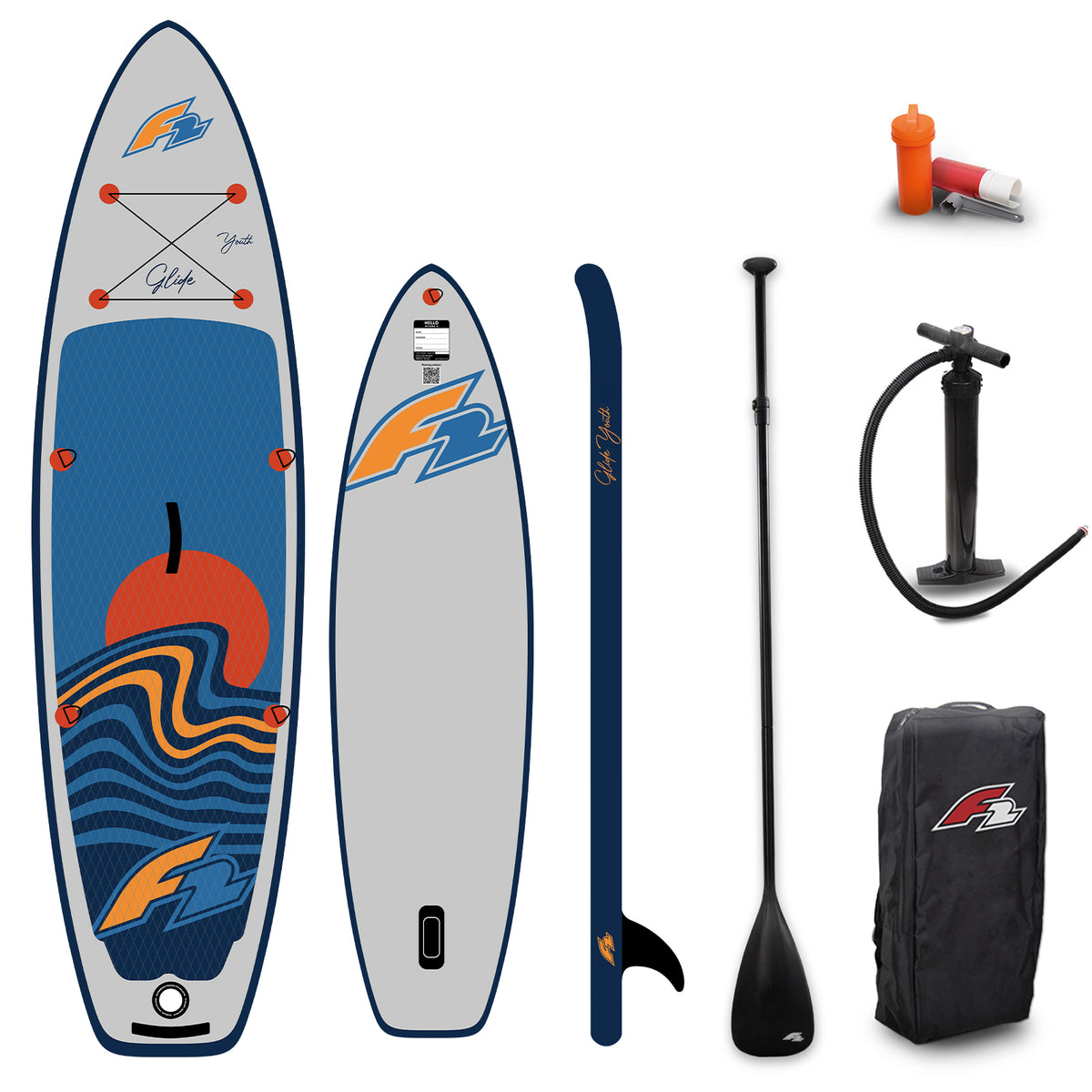 F2 SUP Stand Up Paddle Board Glide Surf Youth Grey - Size selectable