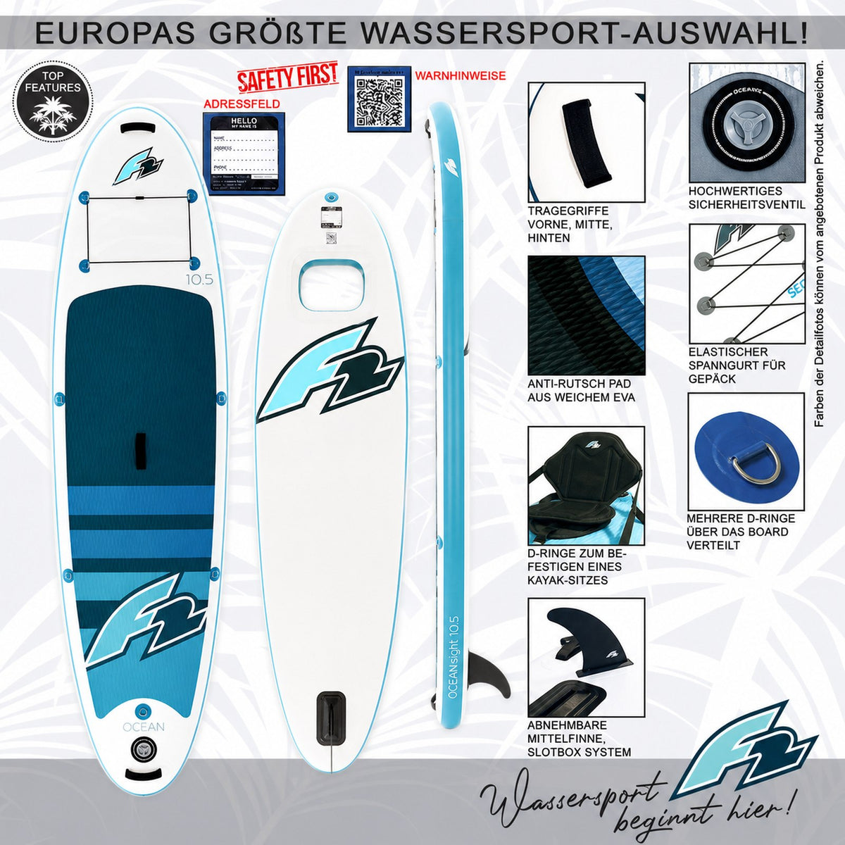 F2 SUP Stand Up Paddle Board ohne Zubehör Ocean Sight Größe/Farbe wählen