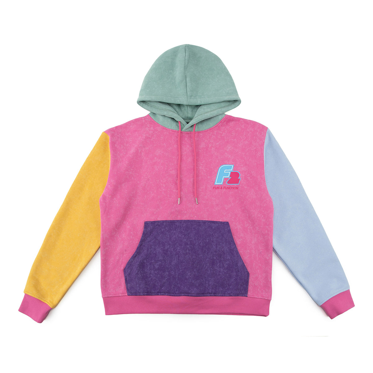 F2 Retro Rave Hoodie Multicolor Stonewashed Sweatshirt Pullover - Size selectable