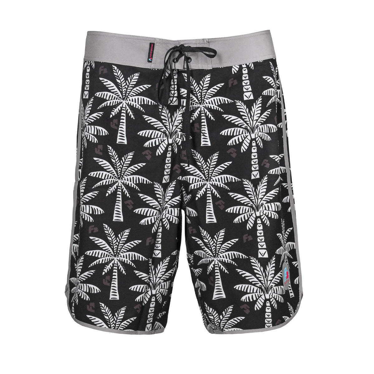 F2 Retro Boardshorts Classic Palms Allover Badeshorts Schwarz - Größe wählbar