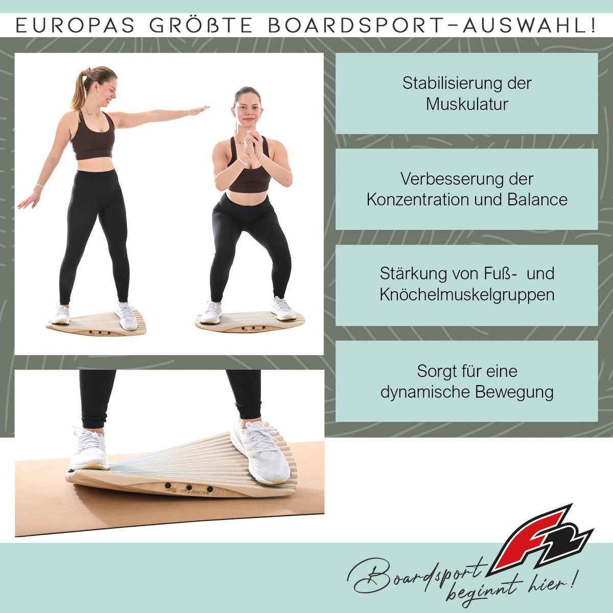 F2 Balance Board Splitboard 65x28cm Blau
