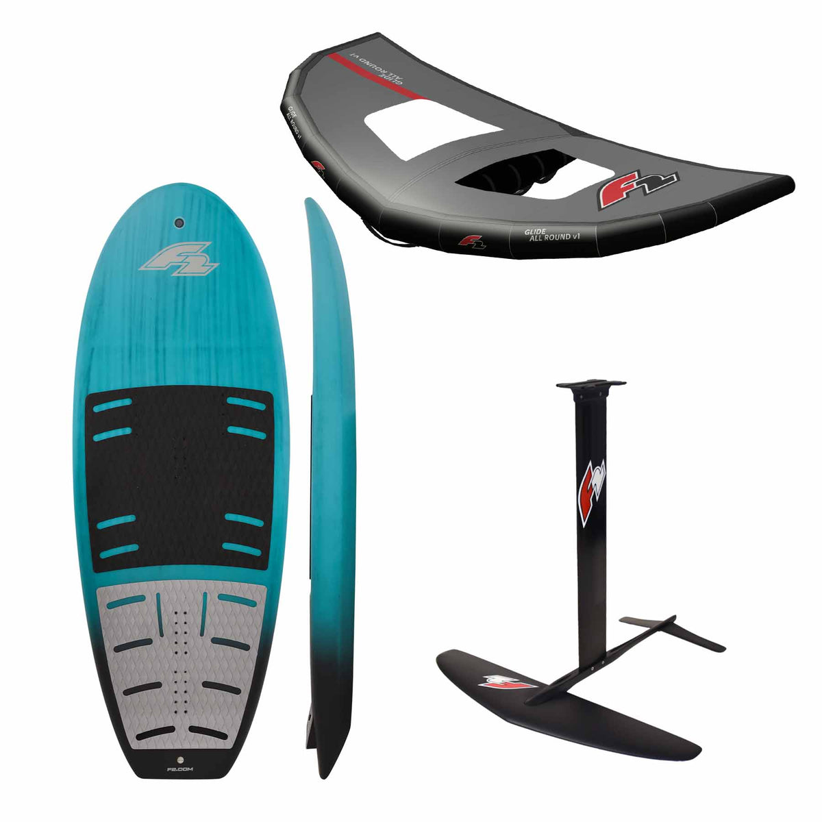F2 Set Foilboard Glide Surf Team + Alu Limited Foil + Allround Wing Komplettset Größen wählbar