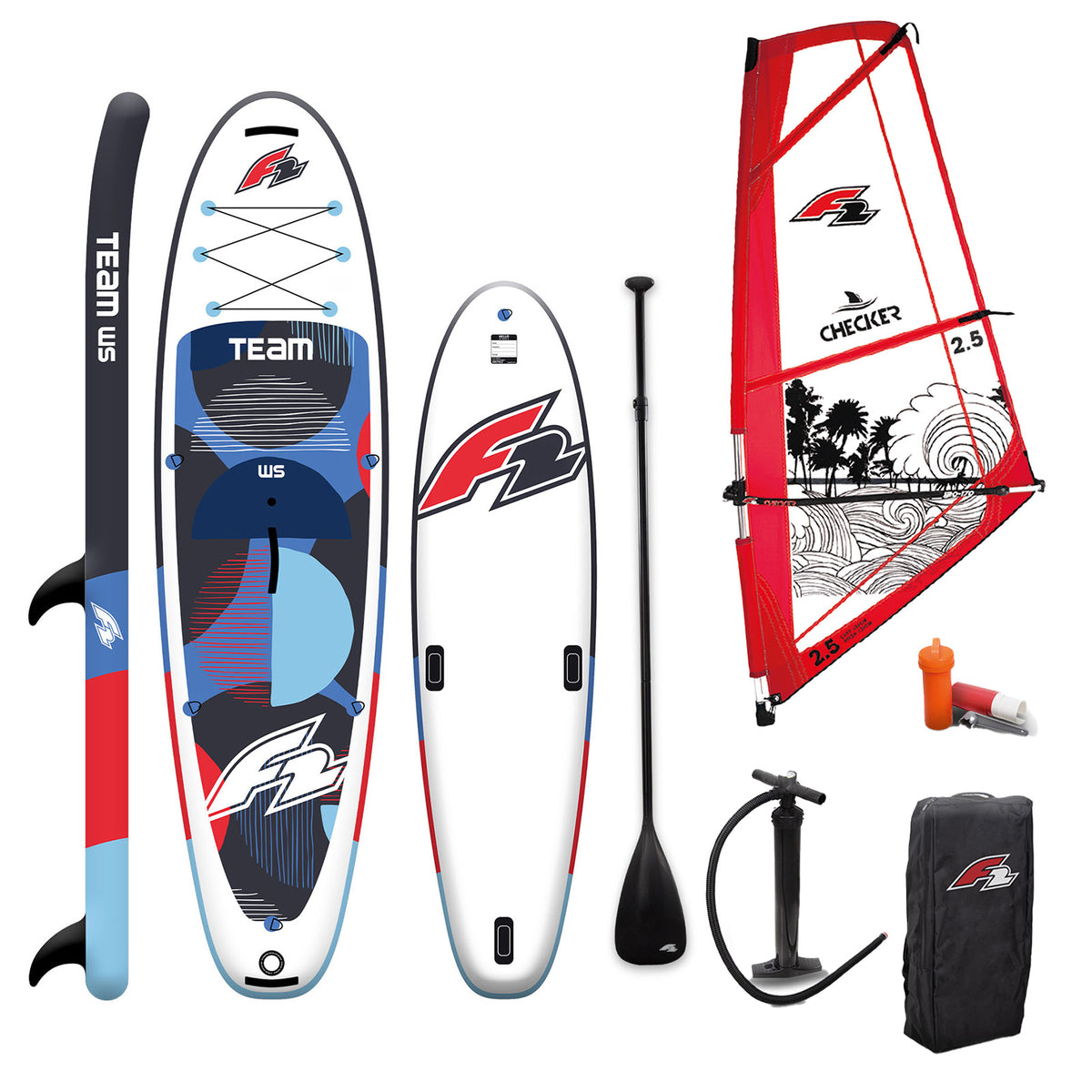 F2 Set Team SUP with Windsurf Sail Checker, sizes selectable
