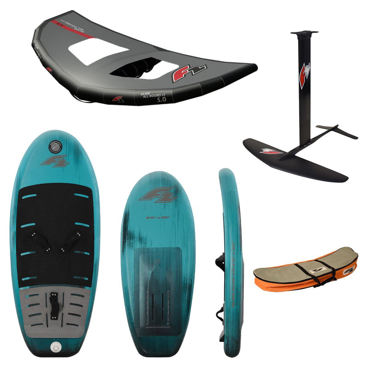 F2 Set Foilboard Glide Surf Air + Alu Limited Foil + Allround Wing Komplettset Größen wählbar