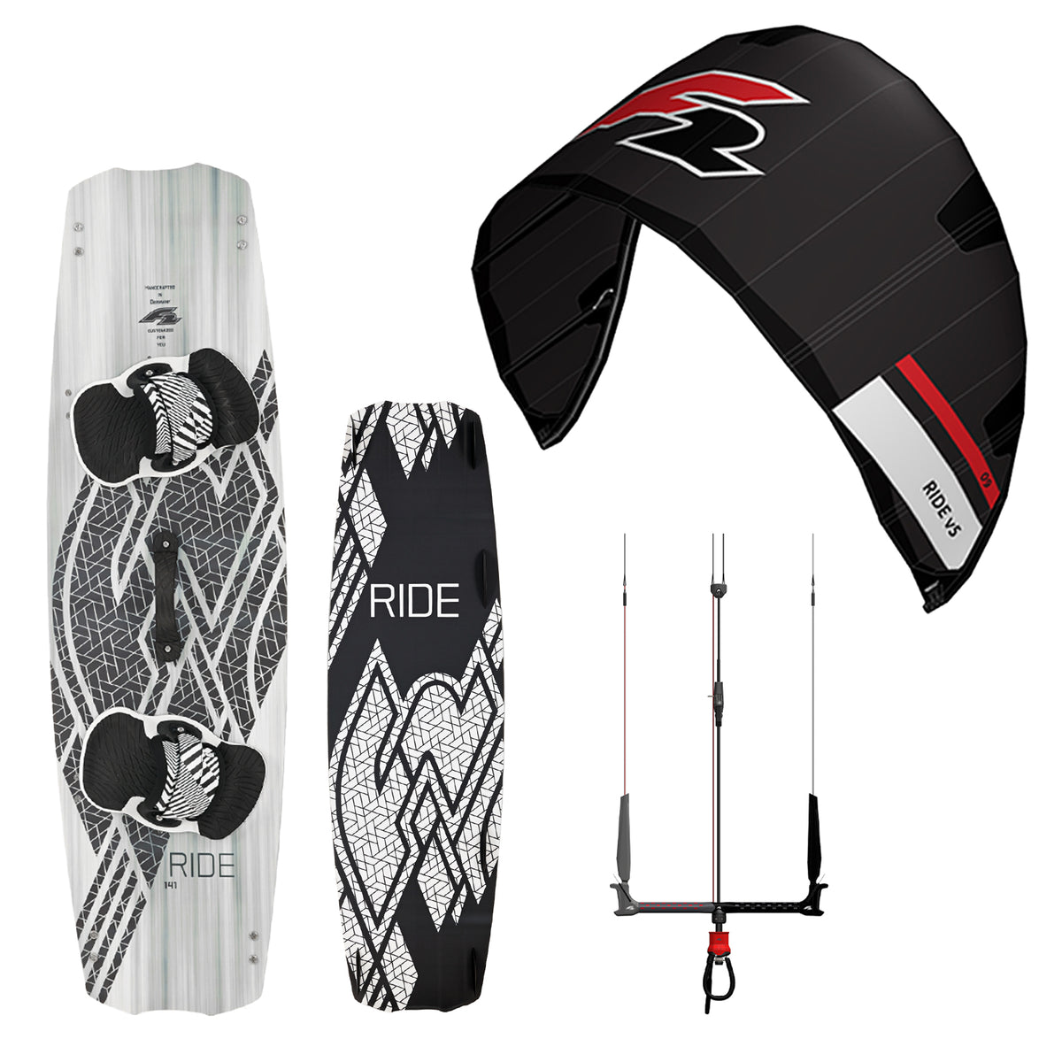 F2 Set Kite Ride V5 + Kiteboard Ride White Icon + Control Bar sizes selectable