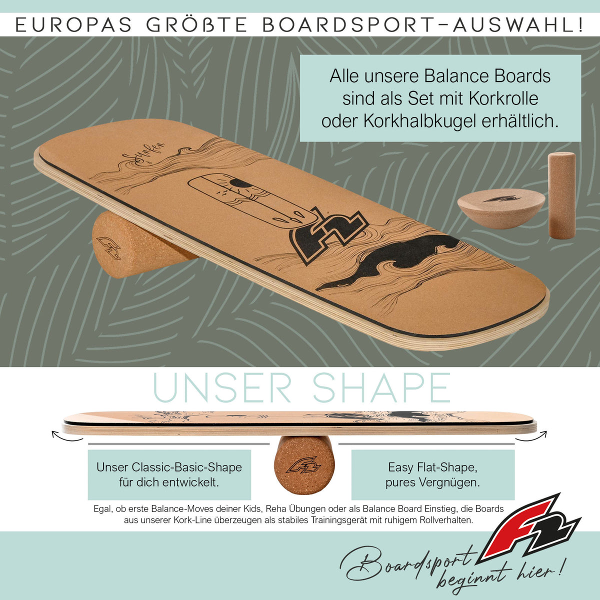 F2 Cork Balance Boards with cork roller + cork half-sphere - complete set, model selectable