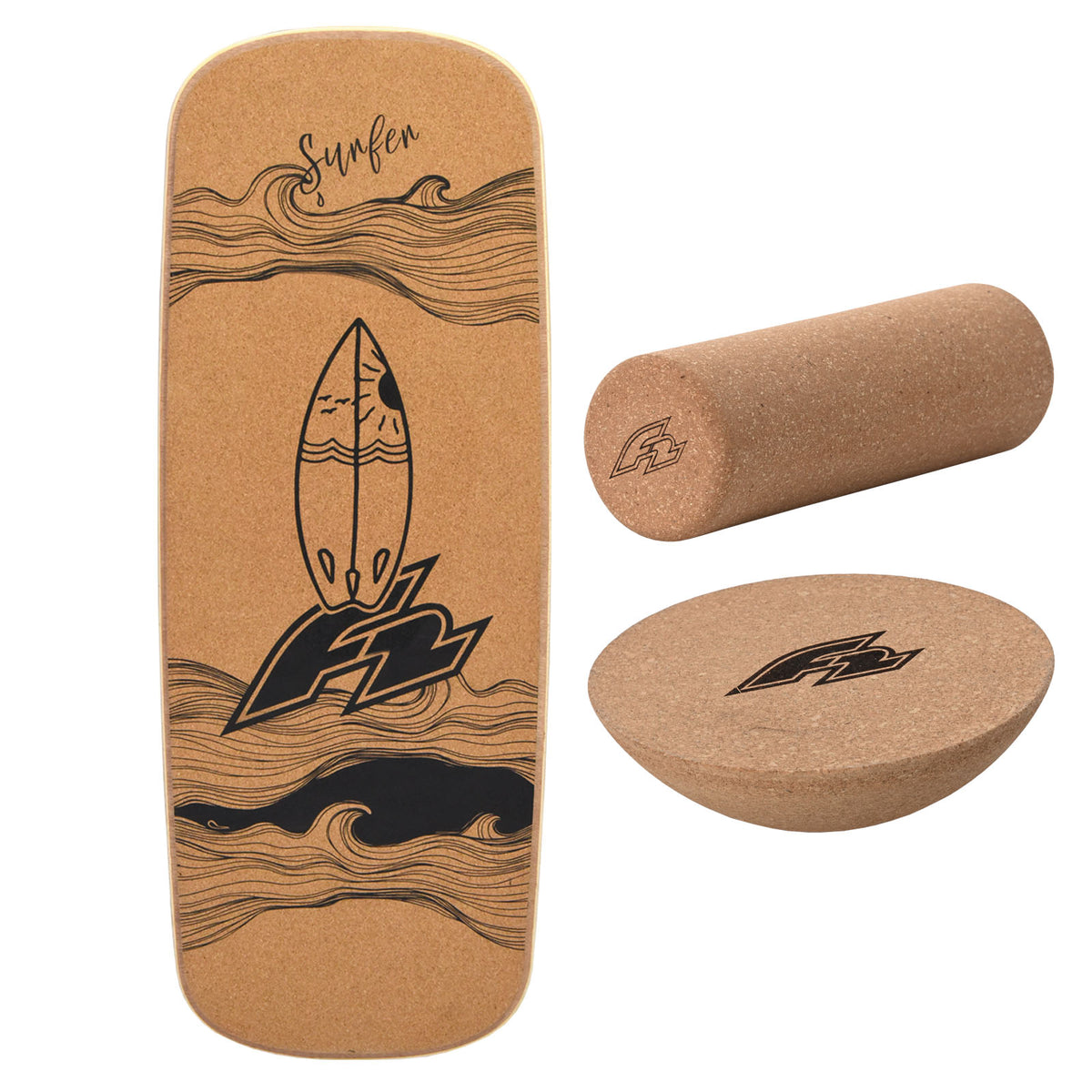 F2 Cork Balance Boards with cork roller + cork half-sphere - complete set, model selectable