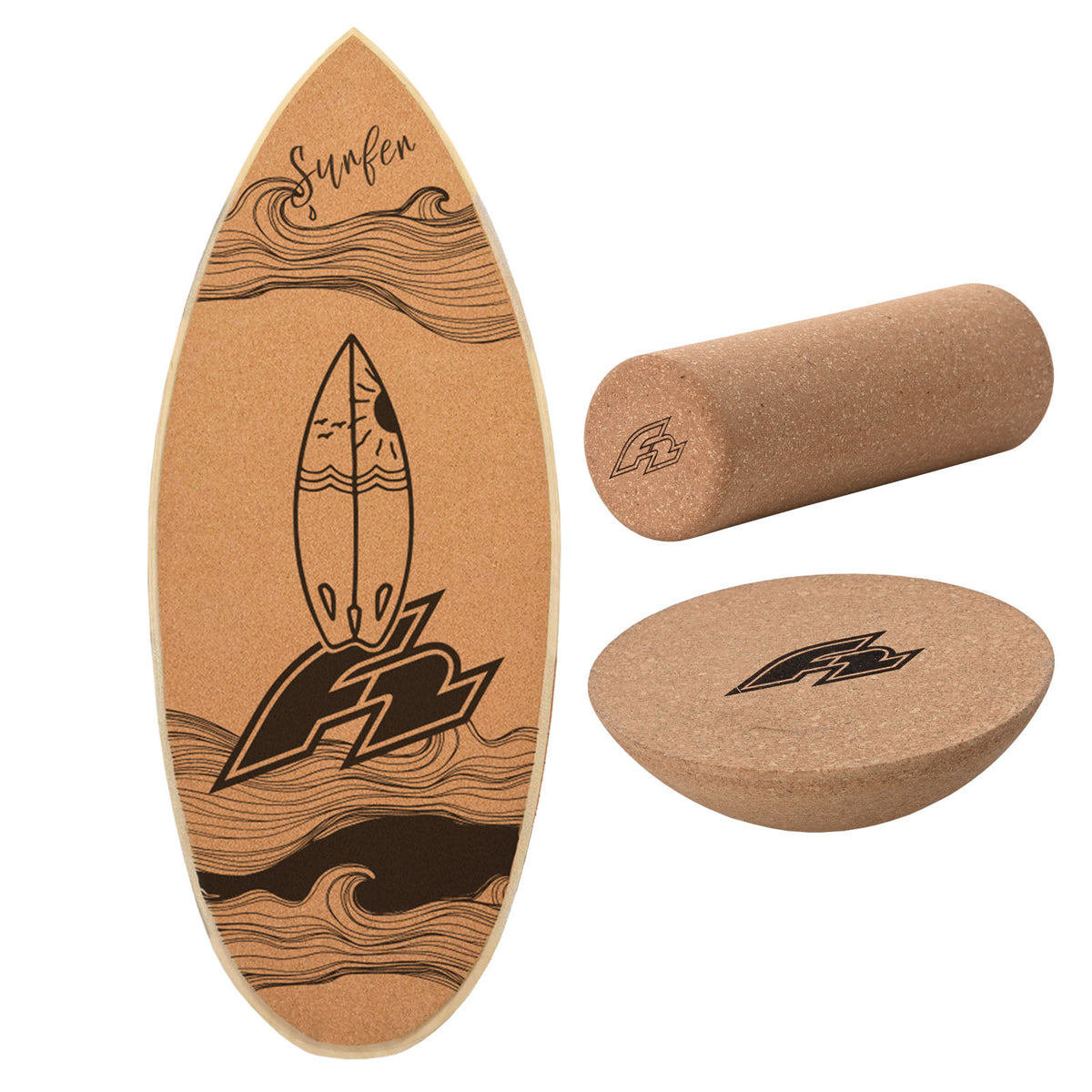 F2 Cork Balance Boards with cork roller + cork half-sphere - complete set, model selectable