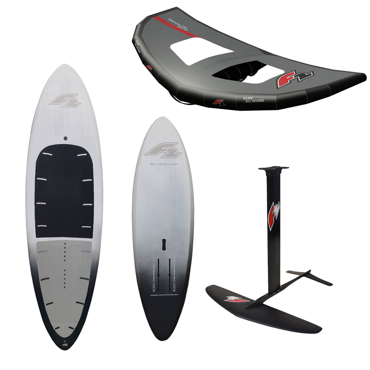 F2 Set Foilboard Lightning White 100L + Alloy Foil 1700 + Wing 5sqm