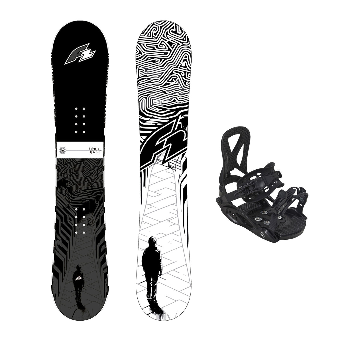 F2 Set Snowboard Junior Black Deck + Pipe Binding sizes selectable