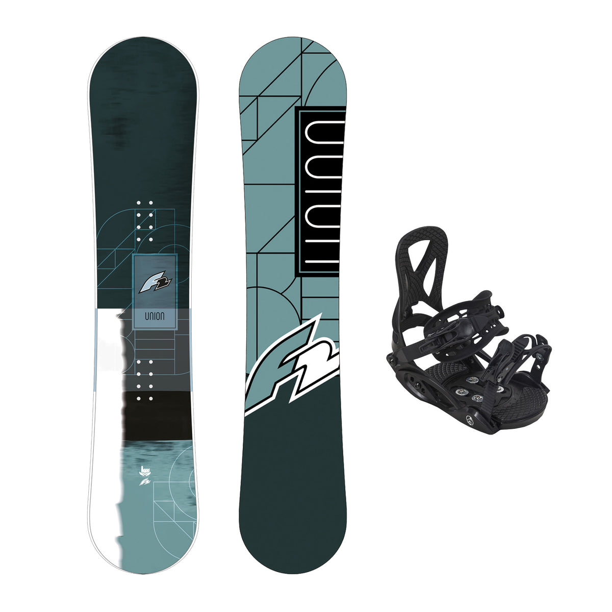 F2 Set Snowboard Junior Union Aqua + Pipe Bindung Größen wählbar